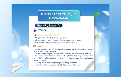 Thông báo tuyển dụng tháng 9/2026