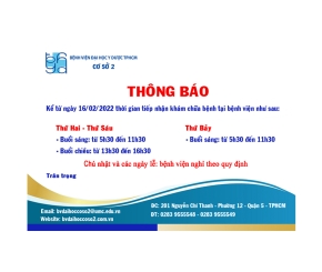 Thông báo thời gian tiếp nhận đăng ký khám bệnh tại Bệnh viện từ ngày 16/02/2022